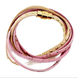 Pink Cork & Studded Faux Leather Wrap Bracelet NWT